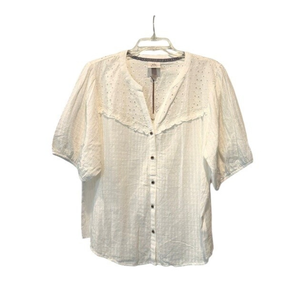 Knox Rose Womens XXL White Eyelet Lace Cotton Blouse Boho Cottagecore NWT - Picture 2 of 7